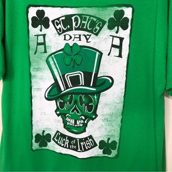 Fruit of the Loom St Pats Day Skull Aces Luck of the Irish Green T Shirt Size XL - Picture 4 of 12